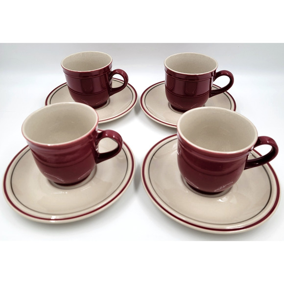 Newcor Regency Williamsburg Cup & Saucer Set Japan Red Floral Stoneware Set of 4 - Picture 5 of 16